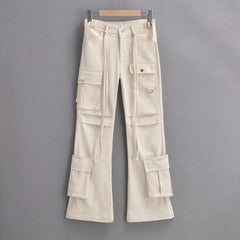 Vintage Style Multi-Pocket Flare Pants for Women