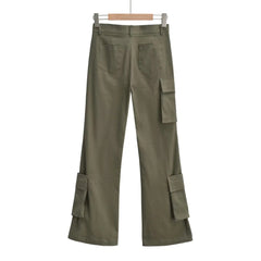 Vintage Style Multi-Pocket Flare Pants for Women