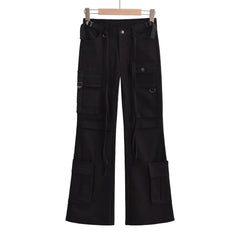 Vintage Style Multi-Pocket Flare Pants for Women
